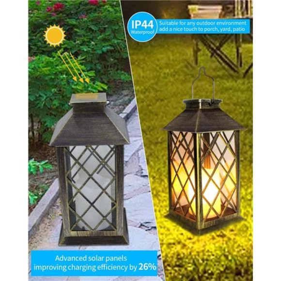 Solar Lantern,Outdoor Garden Hanging Lanterns,2 Pack 14 Inch Lasts 3X Longer - Picture 5 of 6